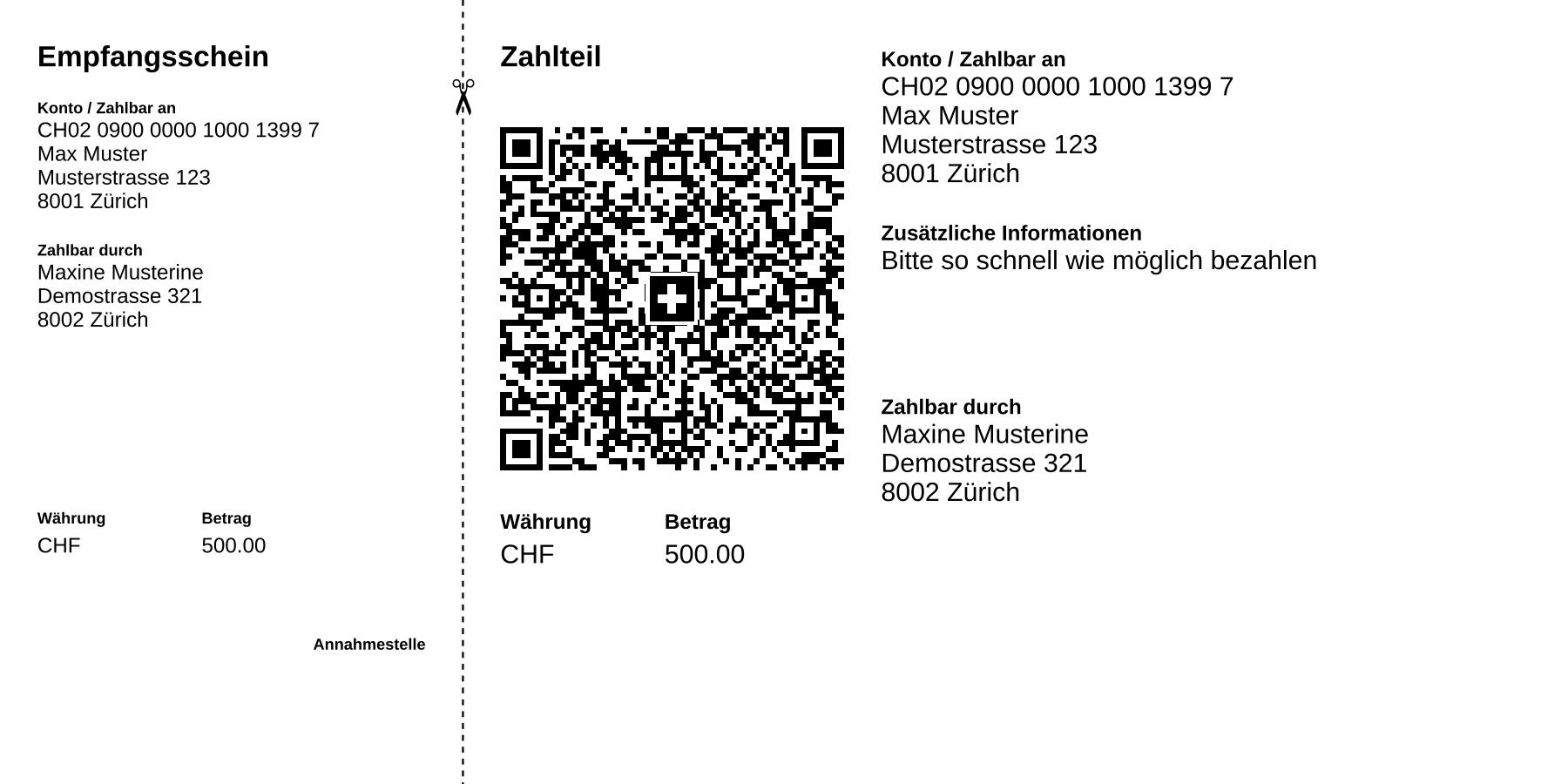 Ganzer Einzahlungsschein, live von der API erzeugt
